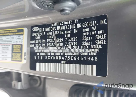 2014 Kia Sorento Limited V6 из США, поврежденный, VIN 5XYKWDA75EG461948